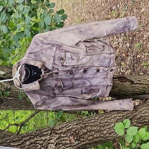 Muubaa Blue Denim Leather Jacket. Size: 4